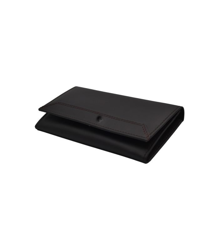 Classic Trifold Long Button Leather Clutch Brown