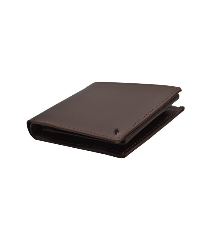 Minimal Bifold Zipper Leather Wallet Brown